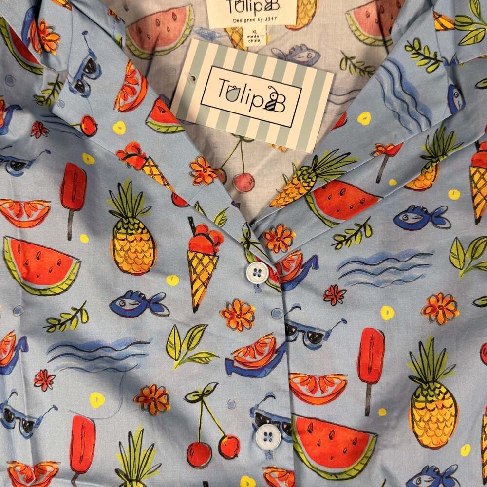 Tulip B Unique Vintage Tropical Tie-Front Crop Button-Up Sz XL - Picture 7 of 7